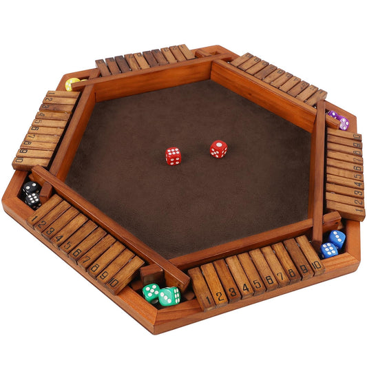 Juegoal wooden shut the box hexagon setup for family game night.