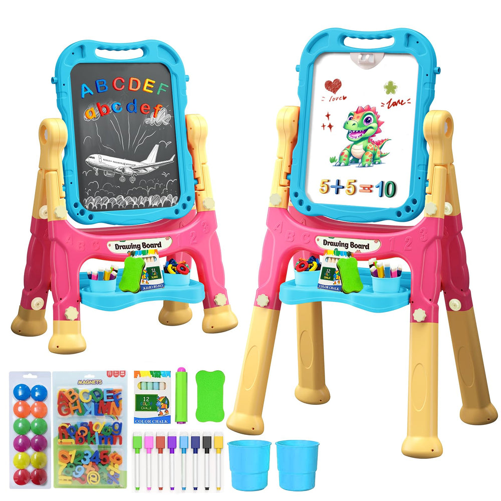 Juivin Art Easel Blue front view with double-sided board for creative exploration.