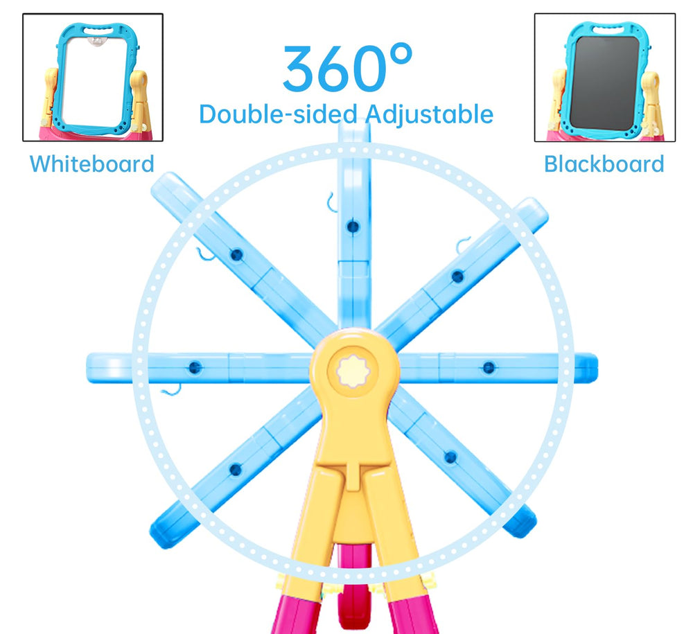 Juivin Art Easel Blue rounded edges ensure safe creative play.