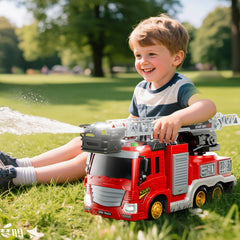 JUKUDAHU fire truck ladder-rotation-180 shows realistic firefighting action for role-play.