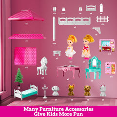 JUKUDAHU Pink Villa Playset assembly moment showing quick setup and rebuild options