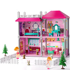 JUKUDAHU Pink Villa Playset front view for imaginative storytelling and pretend play