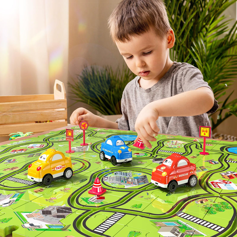 JUKUDAHU sliding cars on the track encouraging hands-on play