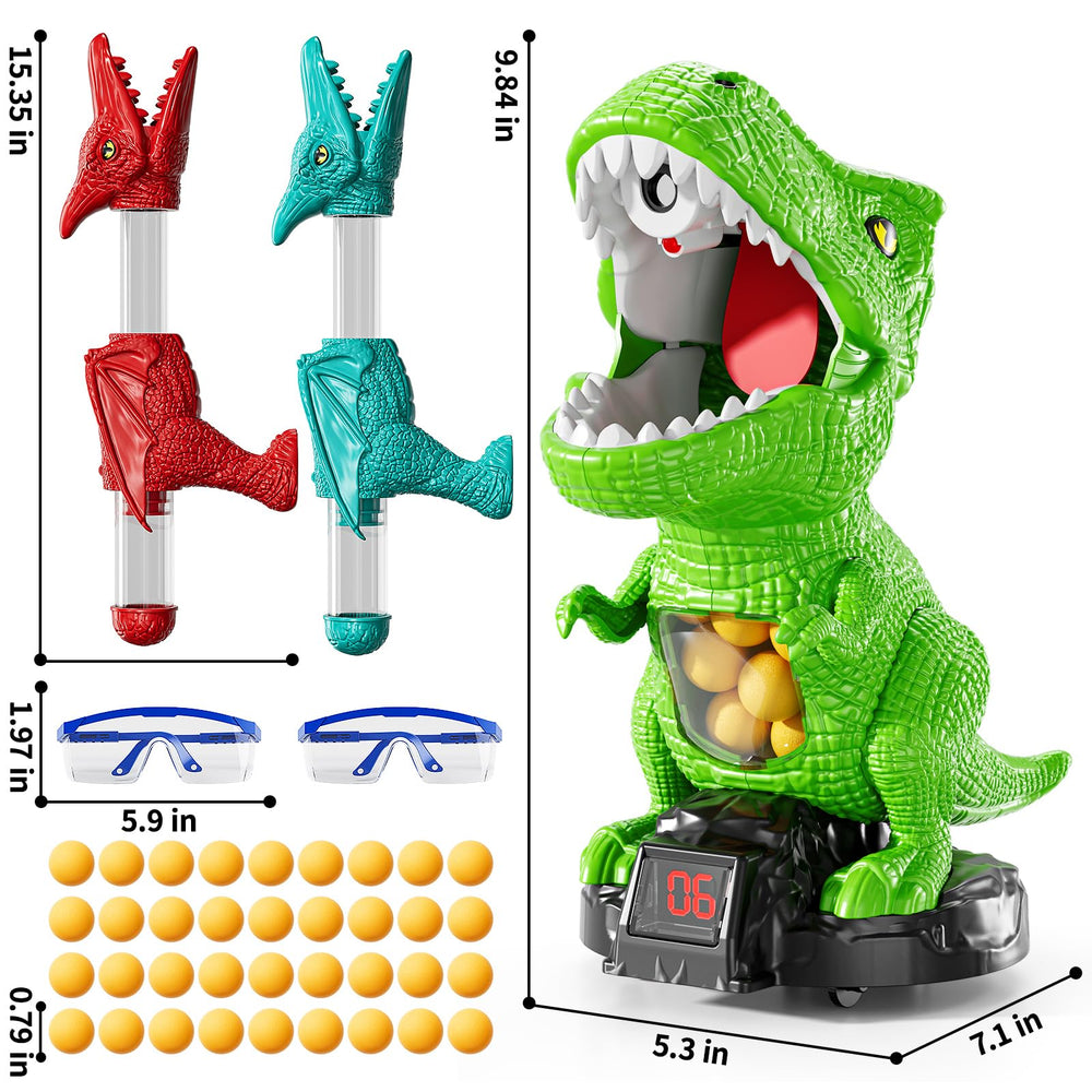 JUKUDAHU Dinosaur shooting toy features light and sound for immersion.