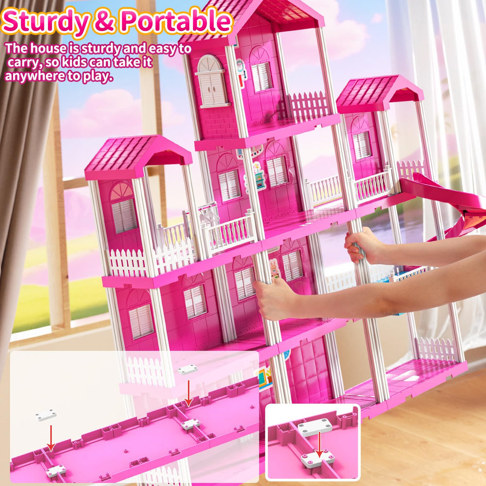 JUKUDAHU Pink Villa Playset features 31 furniture pieces to craft themed rooms