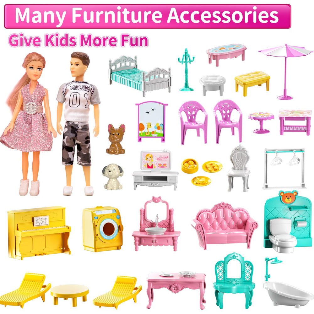 JUKUDAHU Pink Villa Playset kitchen bathroom and bedroom scenes for everyday pretend
