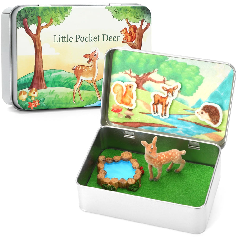 JULEASEL Little Pocket Deer tin box close-up, calming desk companion