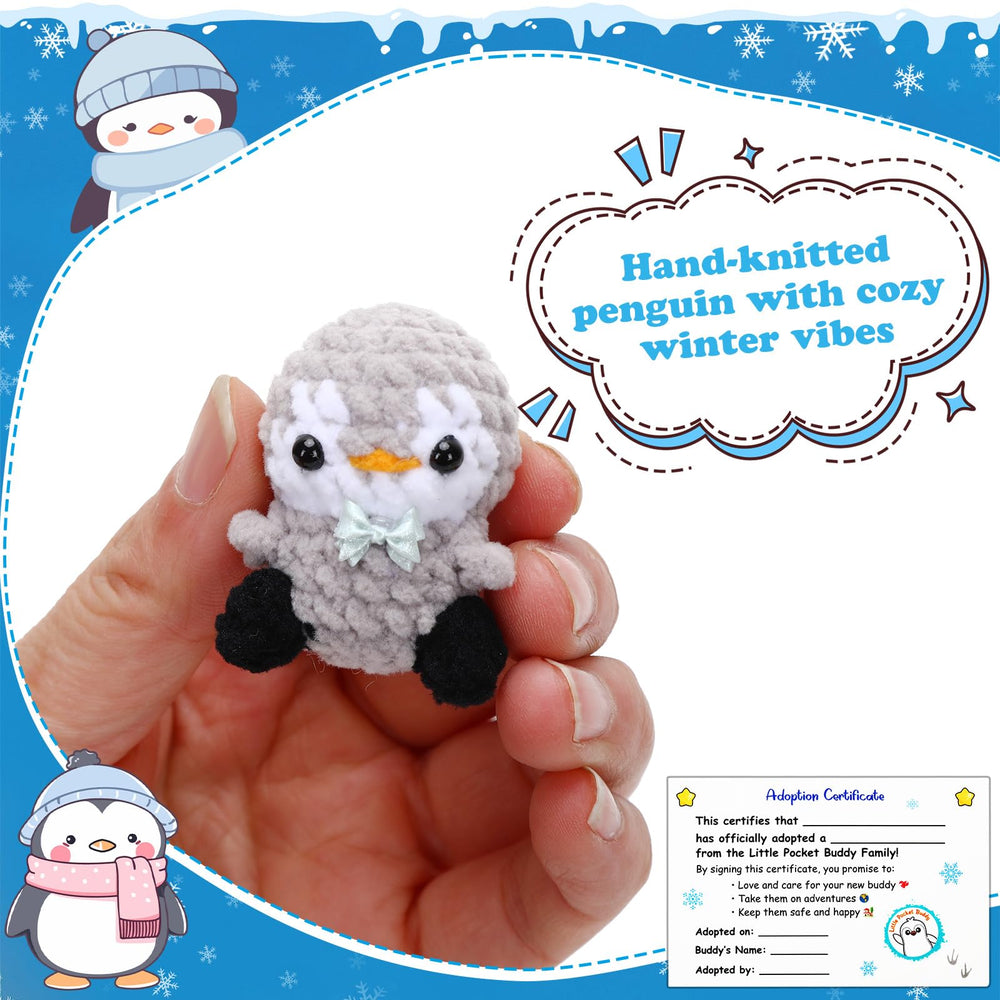 JULEASEL Little Pocket Penguin snowy felt background enhances mini winter scene.