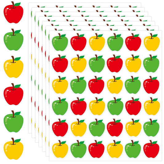 JULMELON 576Pcs Apple Stickers set: colorful apples for classroom rewards and crafts.