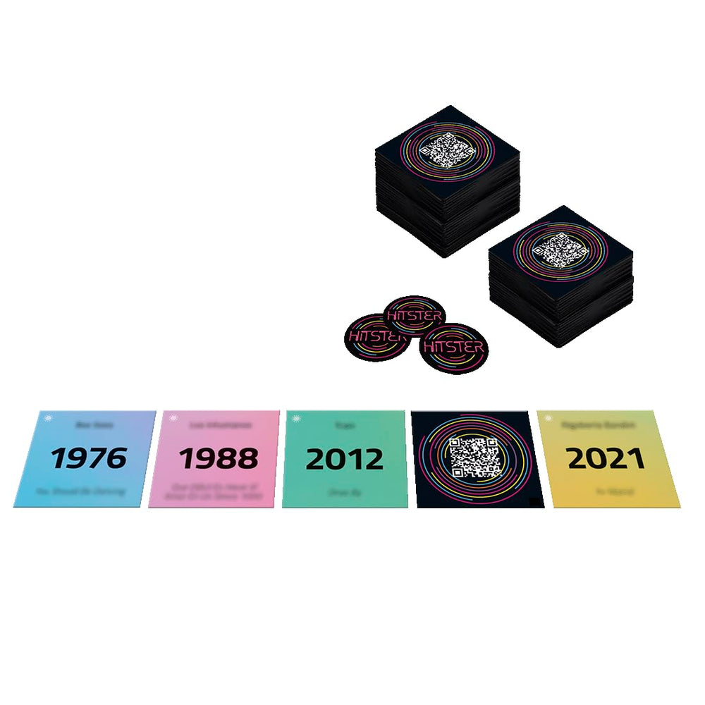 Hitster colorful timeline graphic demonstrates the chronological challenge.