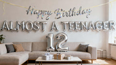 JumDaQQ Happy Birthday banner silver, for stylish 12th birthday decor.