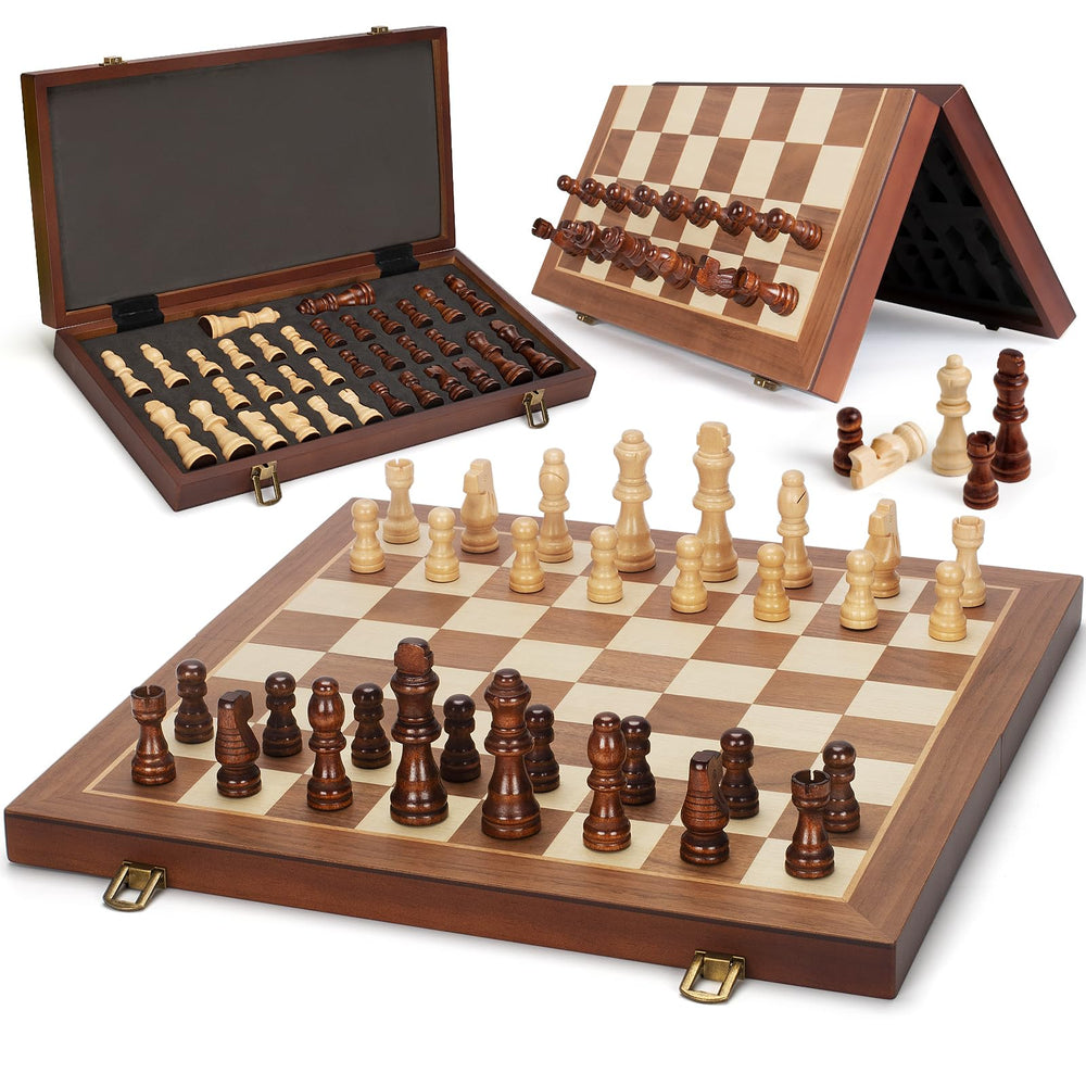 Jumlys magnetic wooden chess board folding for travel and quick setup