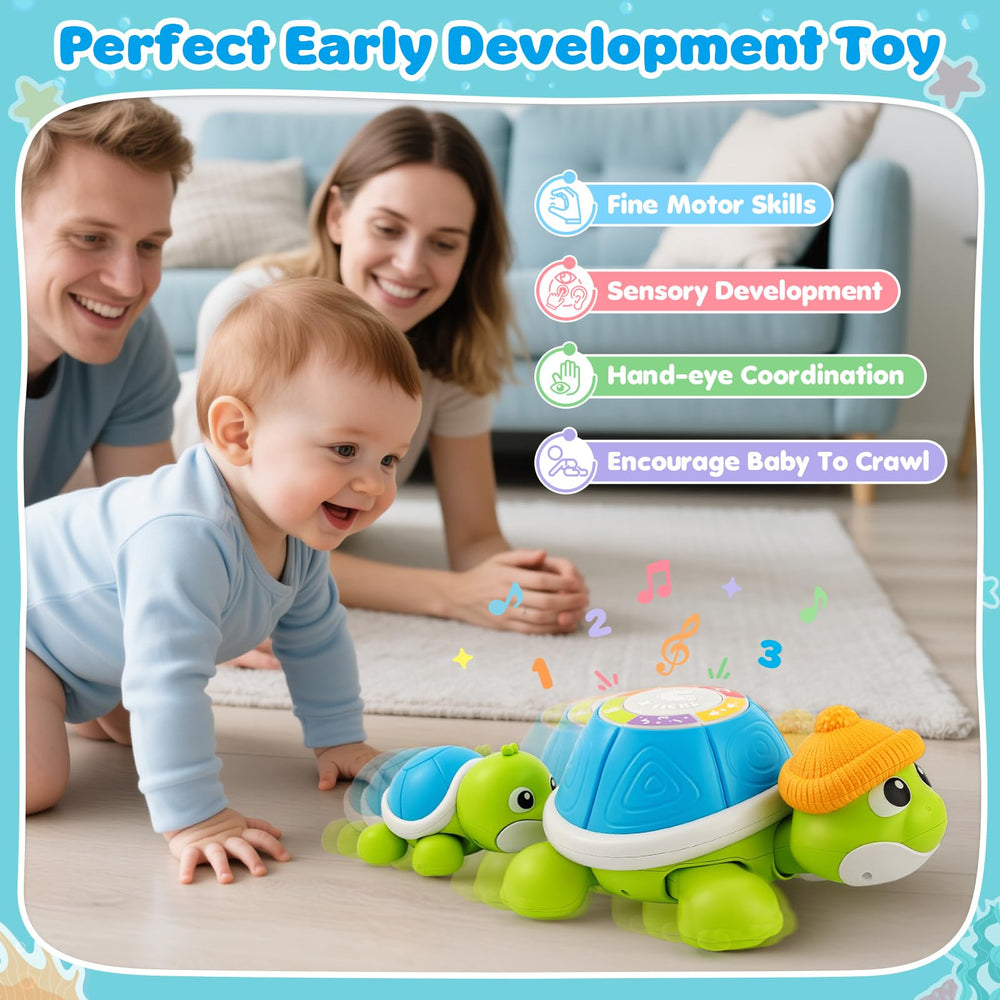 Jumlys turtle bright colors support sensory play during tummy time.