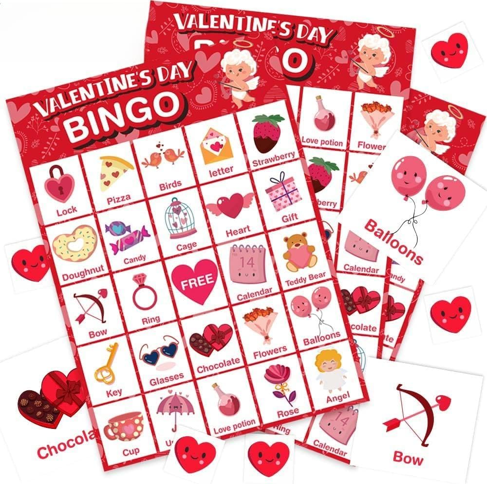 Jumlys Valentine Bingo cards show 24 patterns for engaging family play