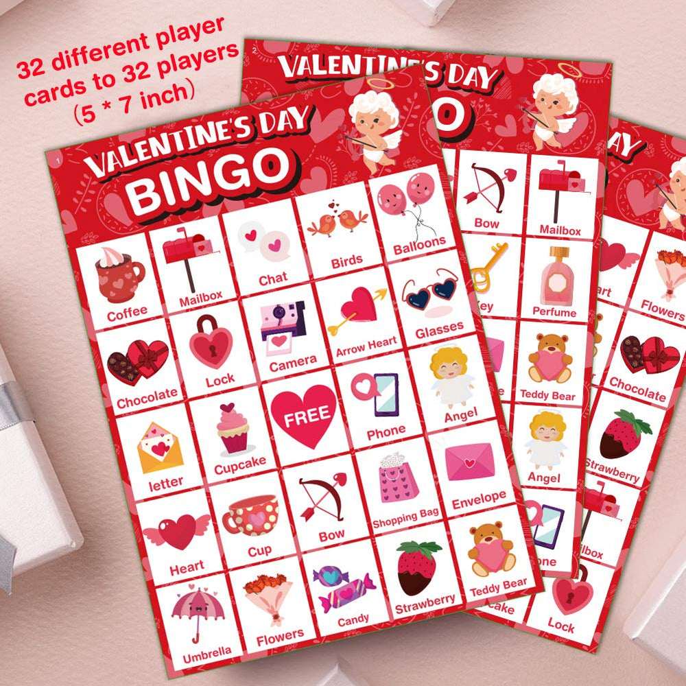 Jumlys Valentines bingo patterns with 36 festive designs.