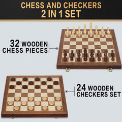 Jumlys wooden folding chess board compact for easy storage and transport.