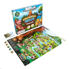Jumping High Five board game scene showing dinosaurs on the board for cooperative play.