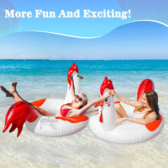 Junbig inflatable chicken pool float with two handles adds stability while relaxing.