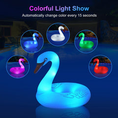 Junbig swan pool float with color-changing LEDs cycle softly