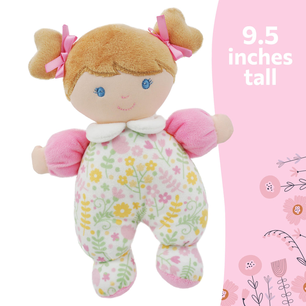 June Garden Blossom contains a gentle rattle for sensory exploration during play.