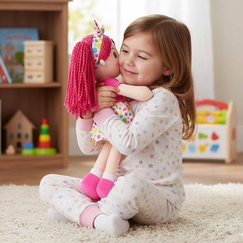 June Garden Sophie with embroidered smile enhances kid-friendly playtime.