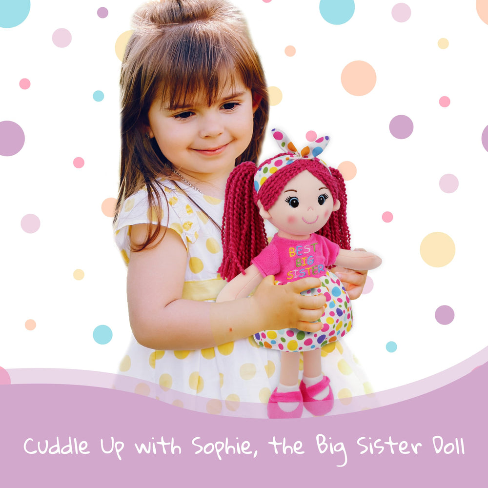 June Garden Sophie pink curly yarn hair provides soft tactile fun.