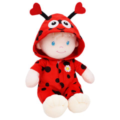June Garden Sweet Dolly Ladybug face close-up shows ultra-soft plush for gentle play