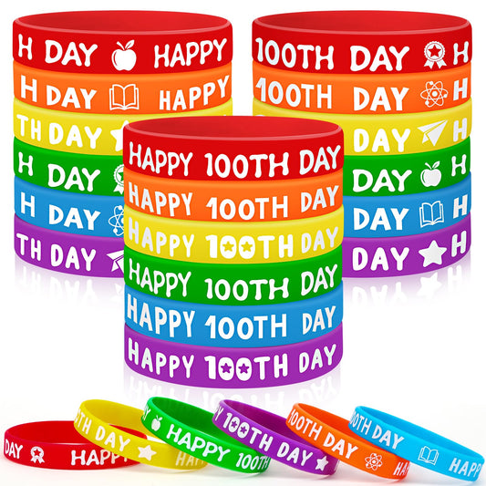 JUNEBRUSHS Happy 100th Day red-pattern bracelet for classroom rewards and celebrations