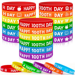 JUNEBRUSHS Happy 100th Day red-pattern bracelet for classroom rewards and celebrations