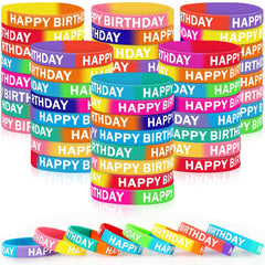 JUNEBRUSHS 64-pack birthday bracelets in vibrant silicone for classroom rewards