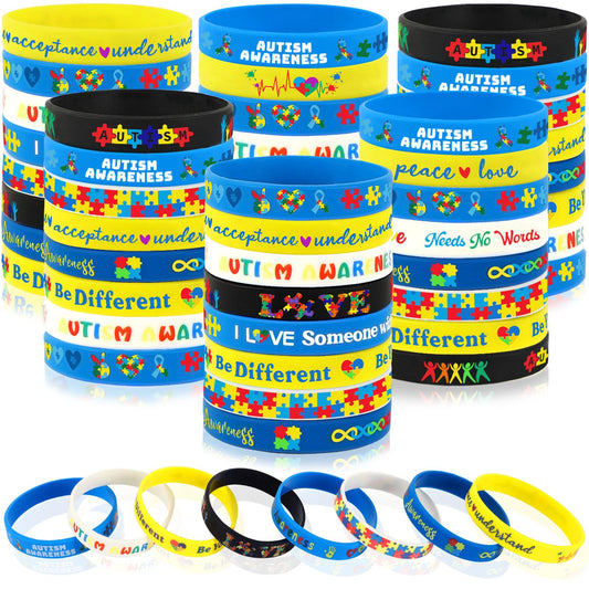 JUNEBRUSHS autism wristbands feature colorful puzzle designs for visibility and support.