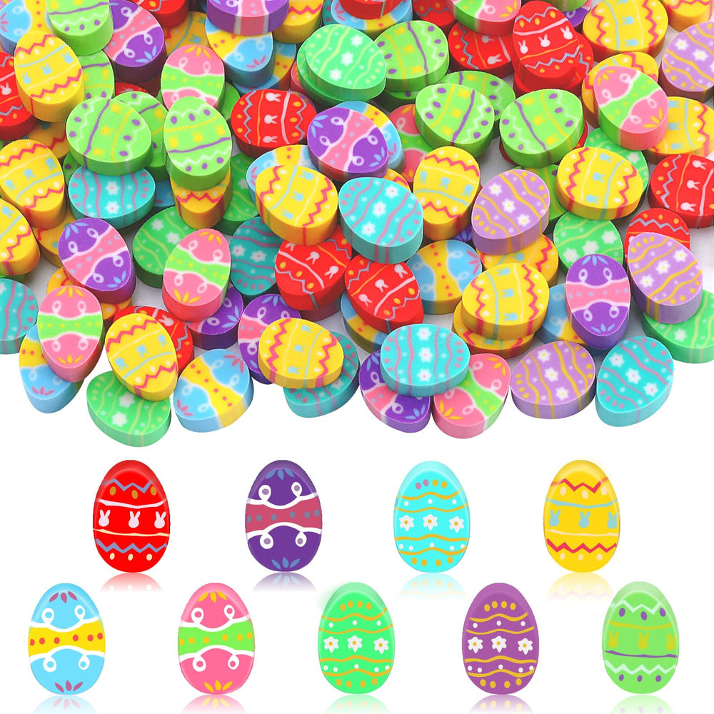 Junebrushes Easter egg erasers collection showing bright colors for classroom rewards.