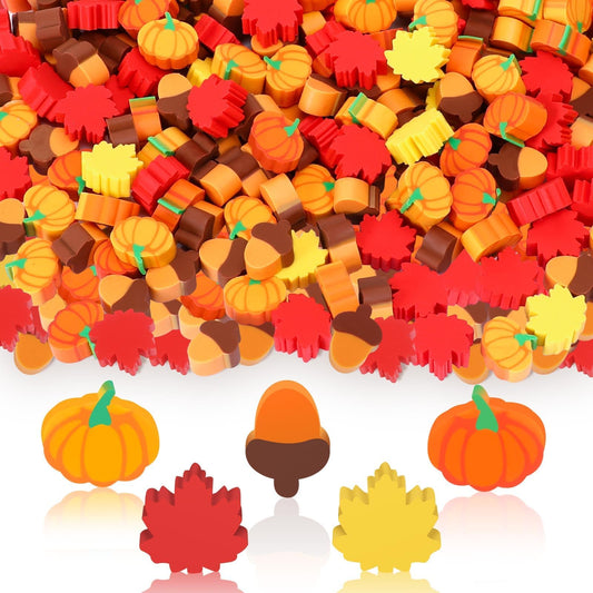 JUNEBRUSHS fall mini erasers orange pumpkin design, ideal for classroom rewards and crafts