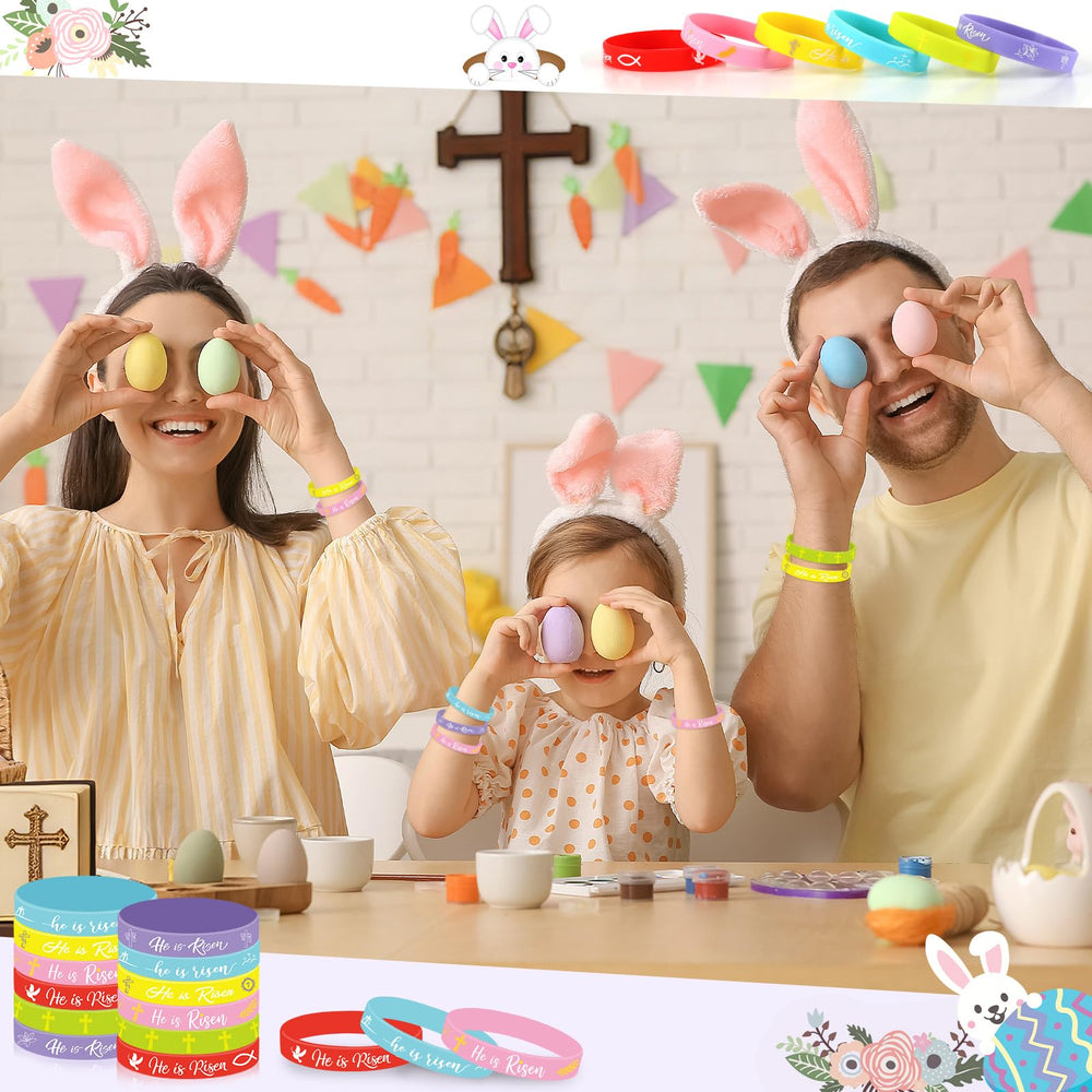 JUNEBRUSHS He Is Risen gift packaging idea bracelet set for Easter egg hunts.