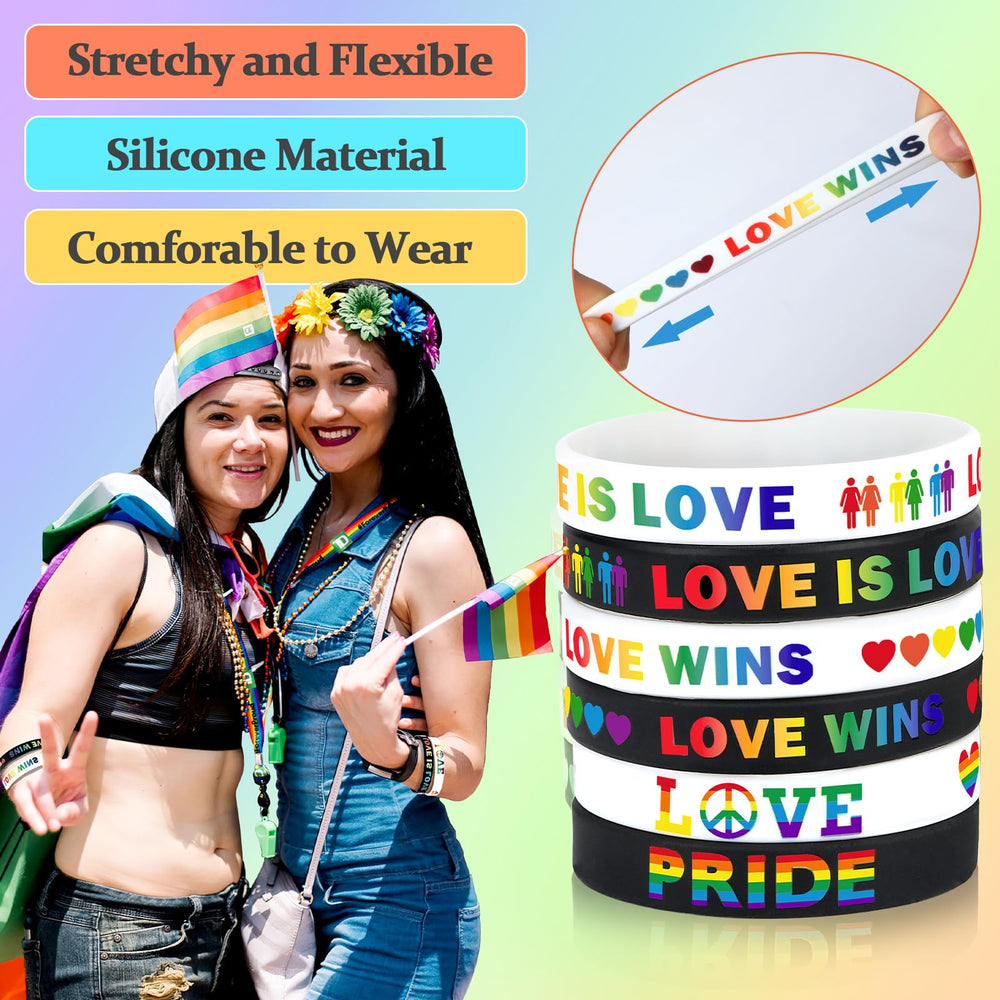 JUNEBRUSHS pride flag pattern wristband highlighting inclusion at events