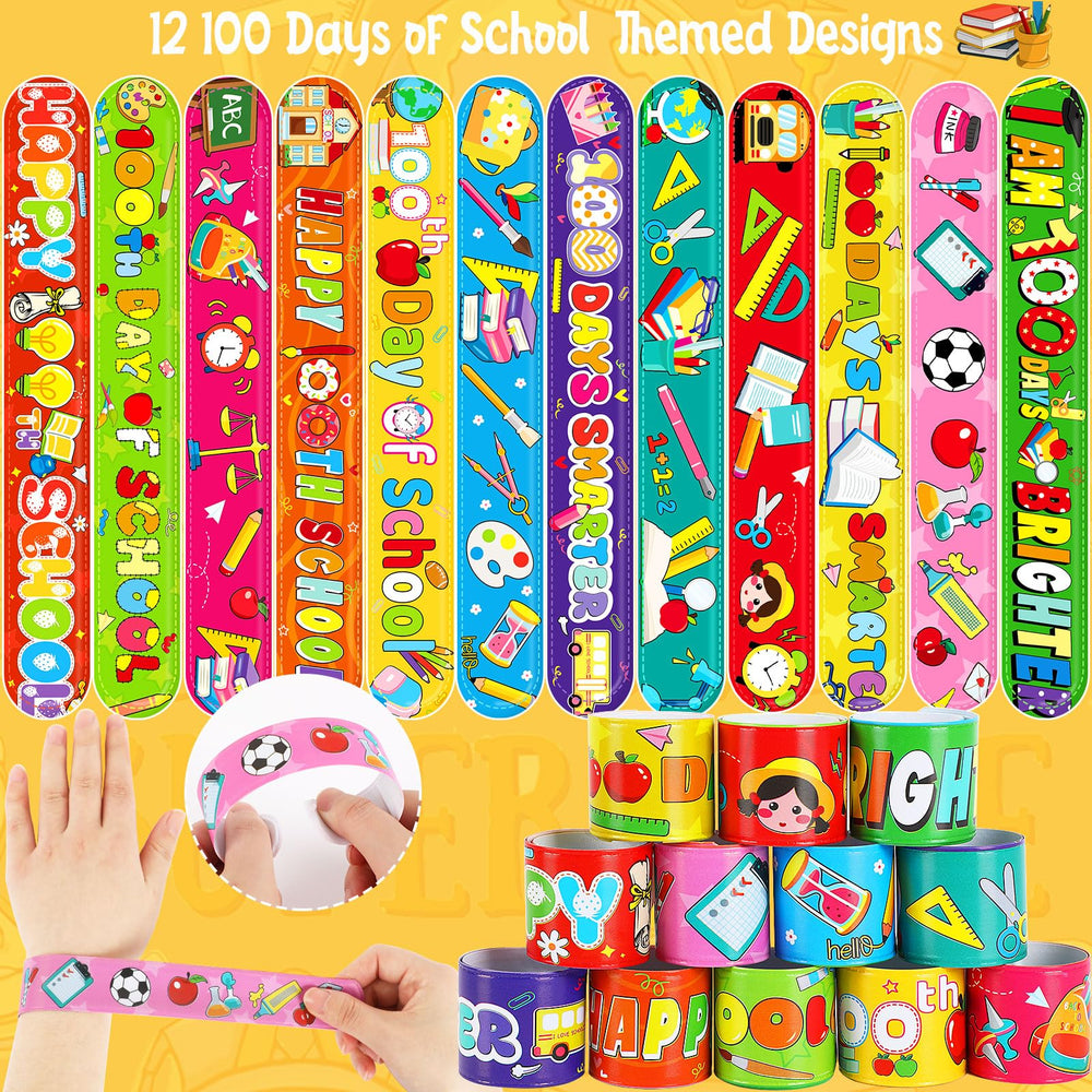 JUNEBRUSHS 100 Days bracelet with books design, encourages participation and classroom photo props.