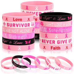 JUNEBRUSHS breast cancer awareness bracelet Never Give Up design for motivation and support.