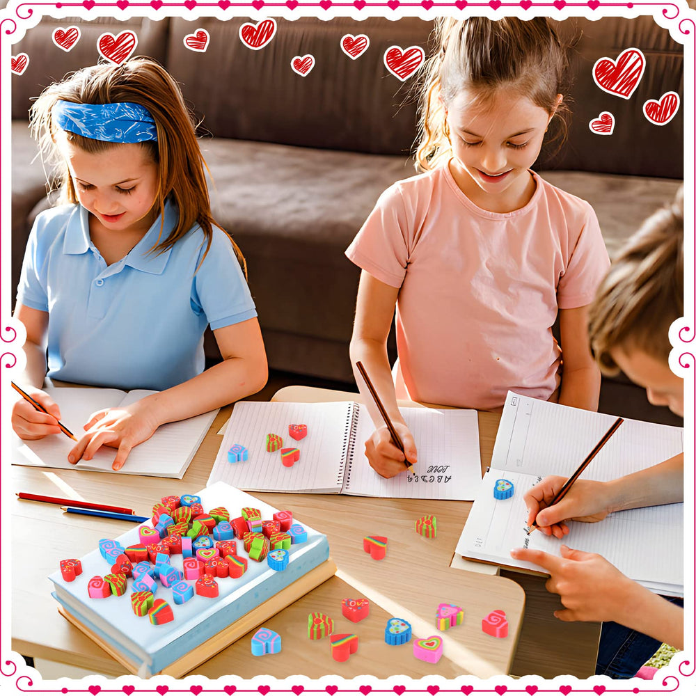 JUNEBRUSHS colorful heart shapes erasers brighten pencil cases