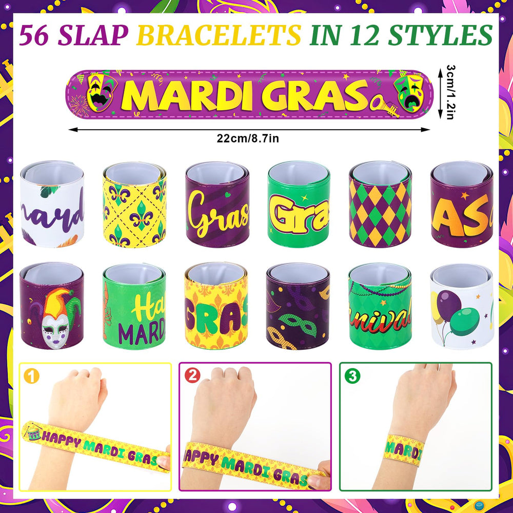 JUNEBRUSHS Mardi Gras bracelets 56-piece bulk pack for parties and events