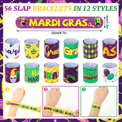 JUNEBRUSHS Mardi Gras bracelets 56-piece bulk pack for parties and events