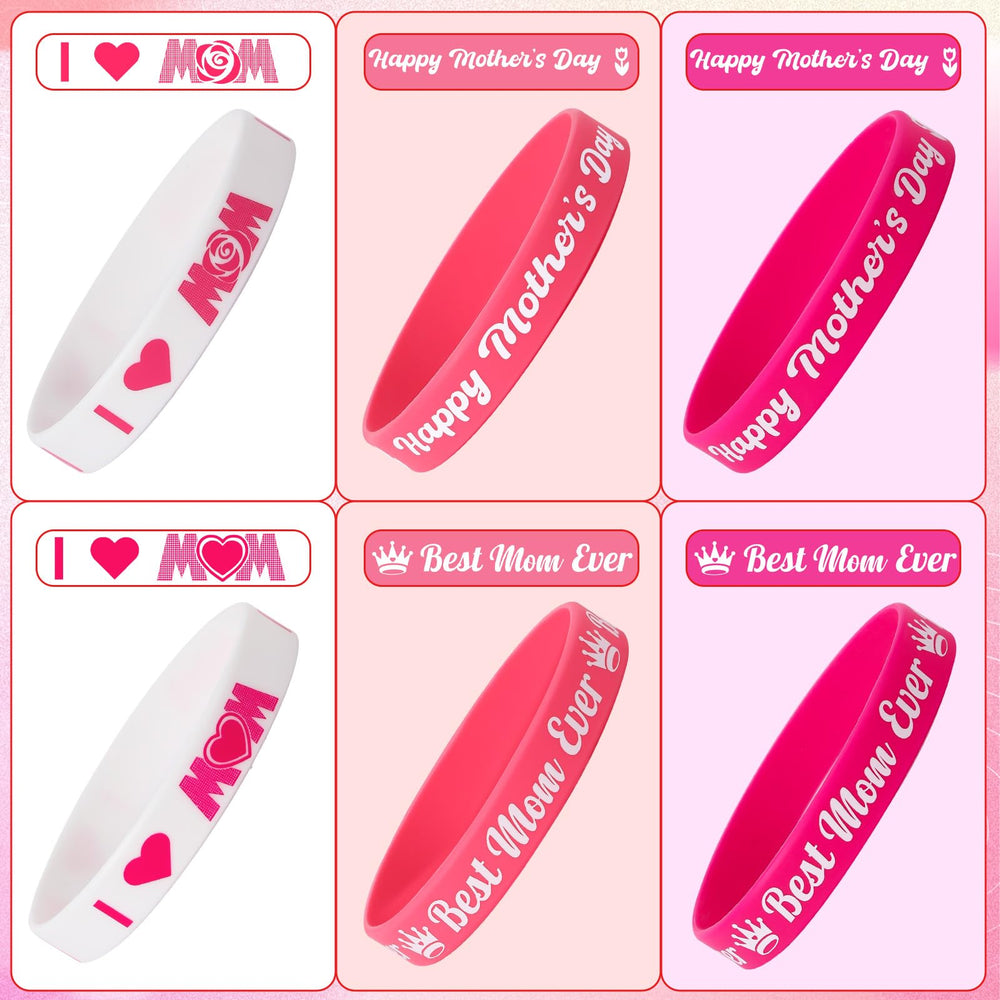 JUNEBRUSHS Mother's Day bracelets worn on wrists, comfortable silicone for long events