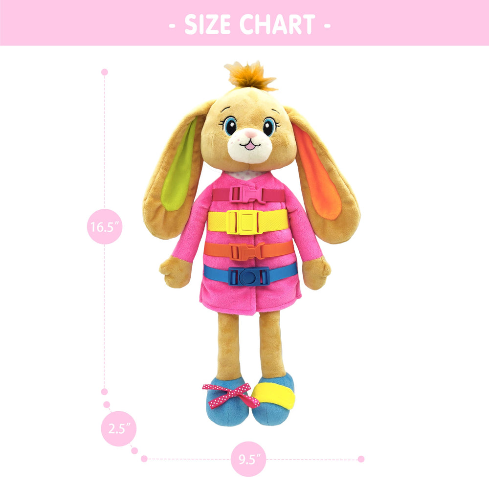 June Garden Dressy Friends Bunnie stands 16-inch tall for easy handling by toddlers