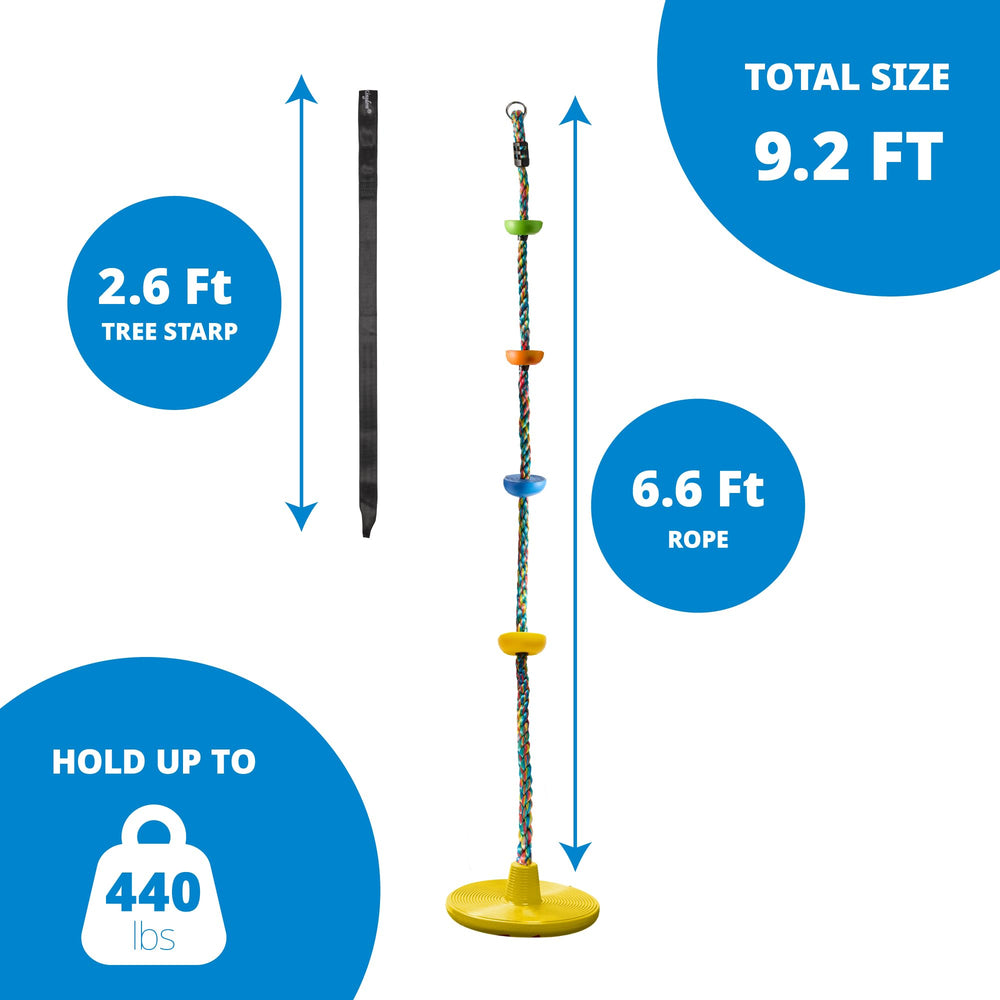 Jungle Gym Kingdom 2.6 ft strap supports adjustable swing heights.