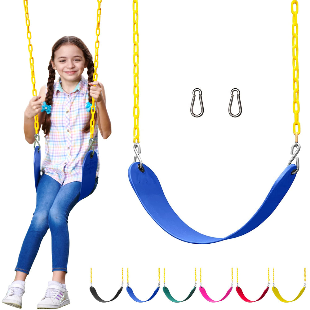 Jungle Gym Kingdom blue swing seat for backyard play, sturdy and comfortable.