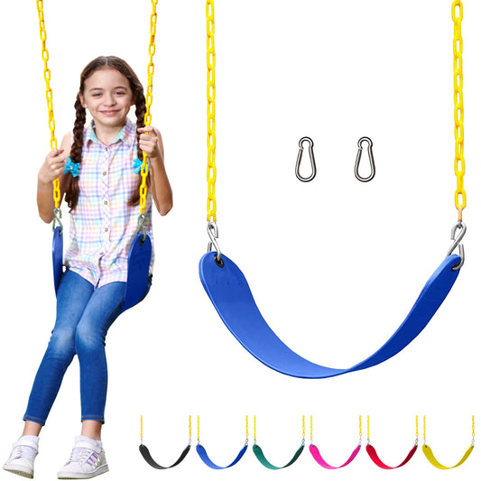 Jungle Gym Kingdom blue swing seat for backyard play, sturdy and comfortable.
