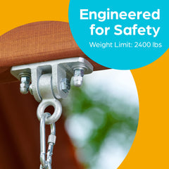 Jungle Gym Kingdom locking snap hooks secure the swing setup with confidence.