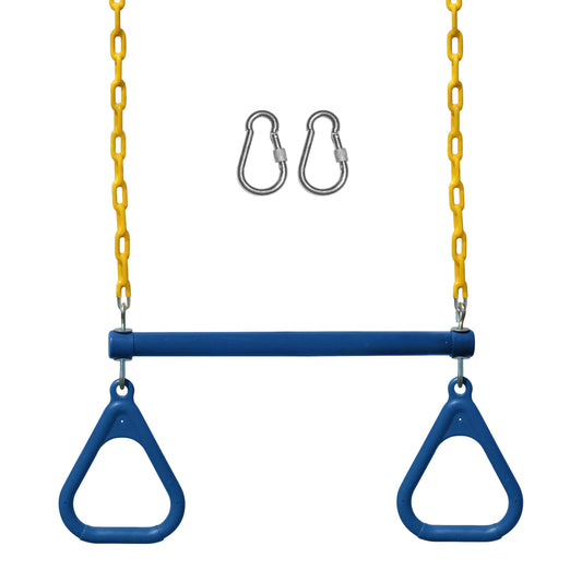 Jungle Gym Kingdom trapeze bar with rings for backyard play and exercise