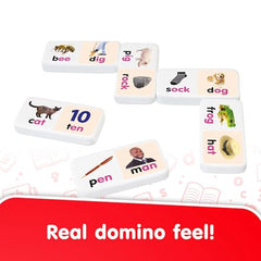 Children playing in a classroom with Junior Learning Rhyming Word Dominoes.