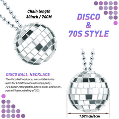 Junkin disco ball necklace features a 30 inch chain for easy wear at celebrations.