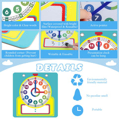 Junkin erasable surface clock is wipe-clean for repeated lessons.